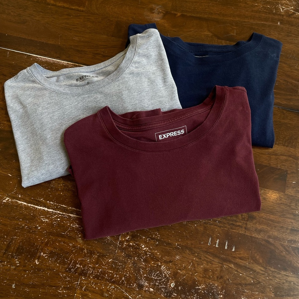 Express Men's T-Shirt 3 Pack Maroon Navy Grey Short Sleeve Stretch Size XL